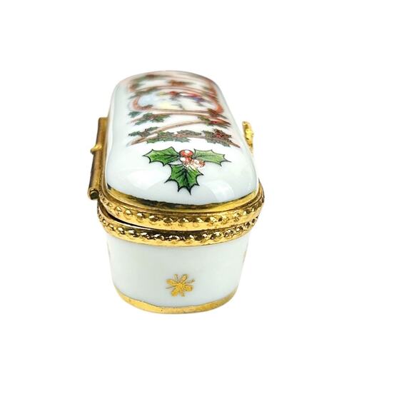 Vintage Limoges Trinket Needle Box Christmas Noel Reindeer Fontanille Marraud FM - Picture 7 of 10